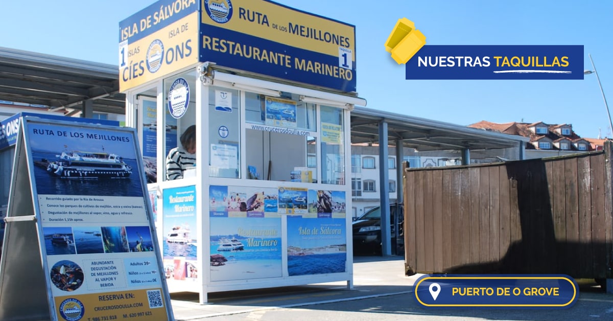 Taquilla del Restaurante Marinero en el puerto de O Grove para comprar entradas de la Ruta del Mejillón